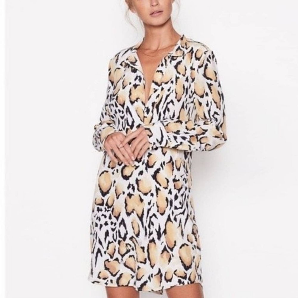Equipment Femme Freda Silk Long Sleeve Slip Dress in Leopard